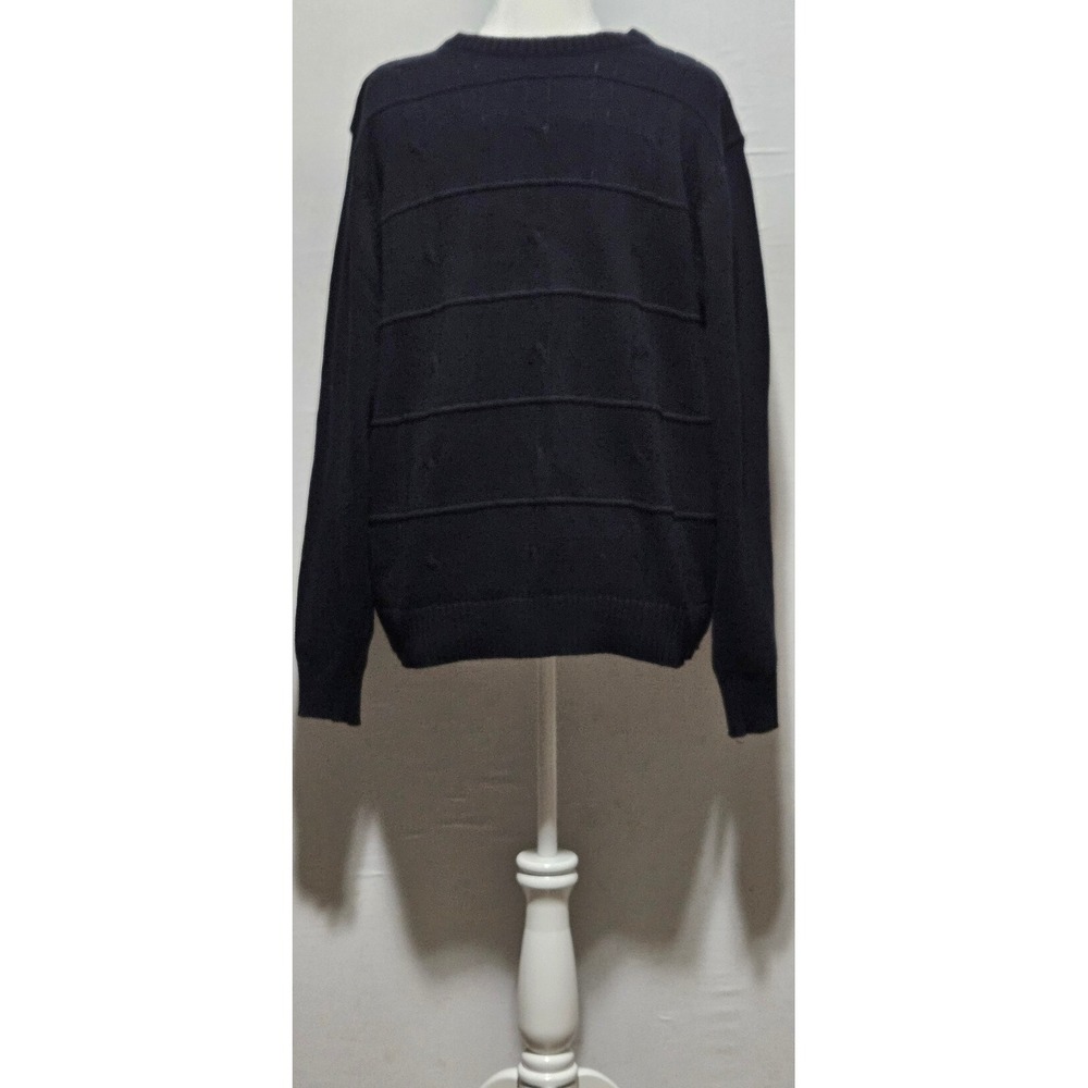 Oscar de la Renta Mens XL Black Cotton Textured Horizontal Stripe Sweater